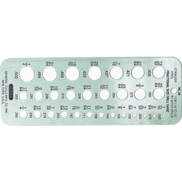 General Tools Drill Gauge, Stainless Steel 24 Zoro